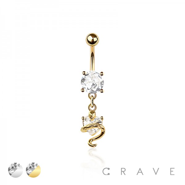 316L SURGICAL STEEL CZ SNAKE COBRA DANGLE BELLY BUTTON NAVEL RING 